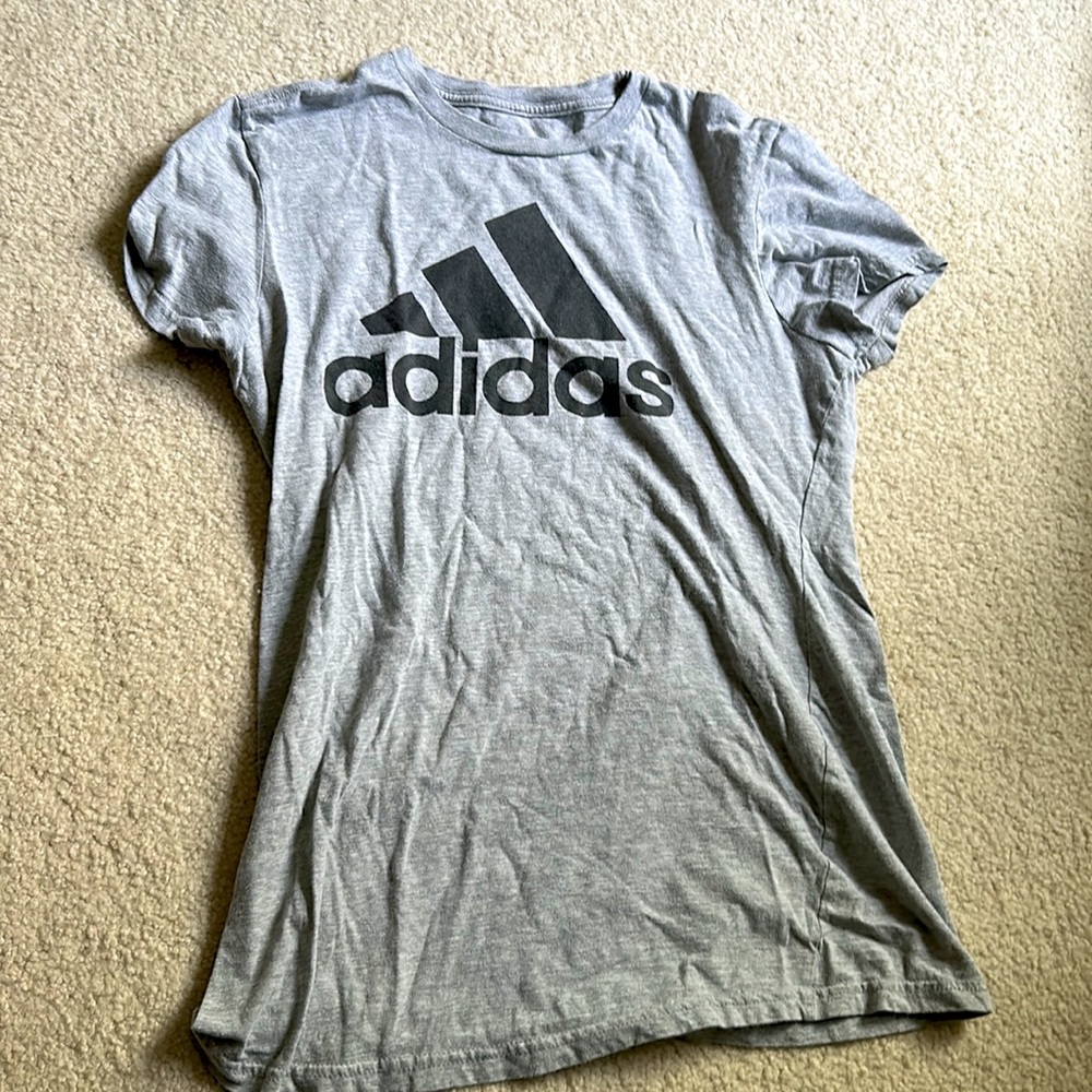 Gray and Black Adidas Logo Short Sleeve Tee